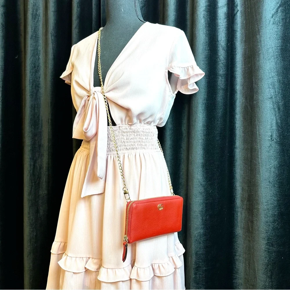 Gucci Marmont red leather zip around zippy wallet on chain crossbody WOC - Picture 2 of 16